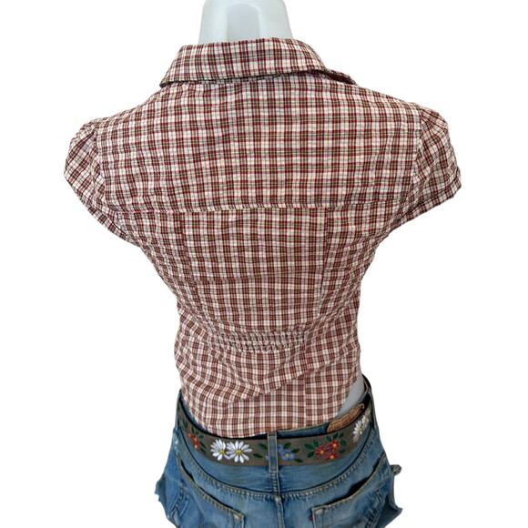 Lioness Brown Gingham Button Up Top XS Tailored Picnic Plaid Cottage Preppy $59 - Picture 11 of 13